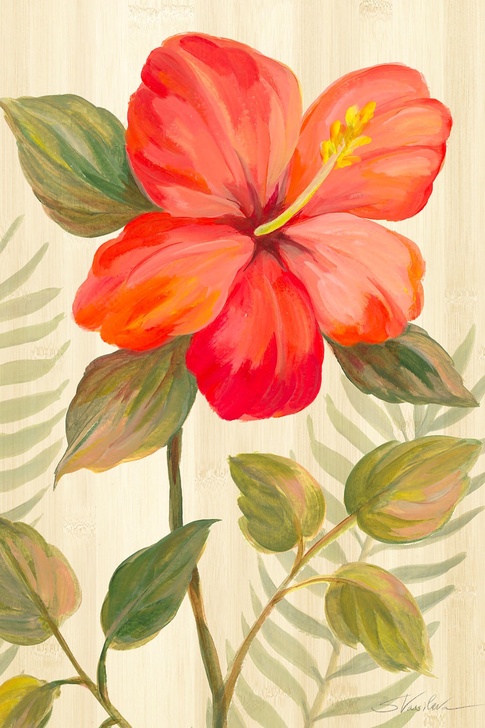 Tableau diamant d'hibiscus imprimé sur toile 60x90 cm