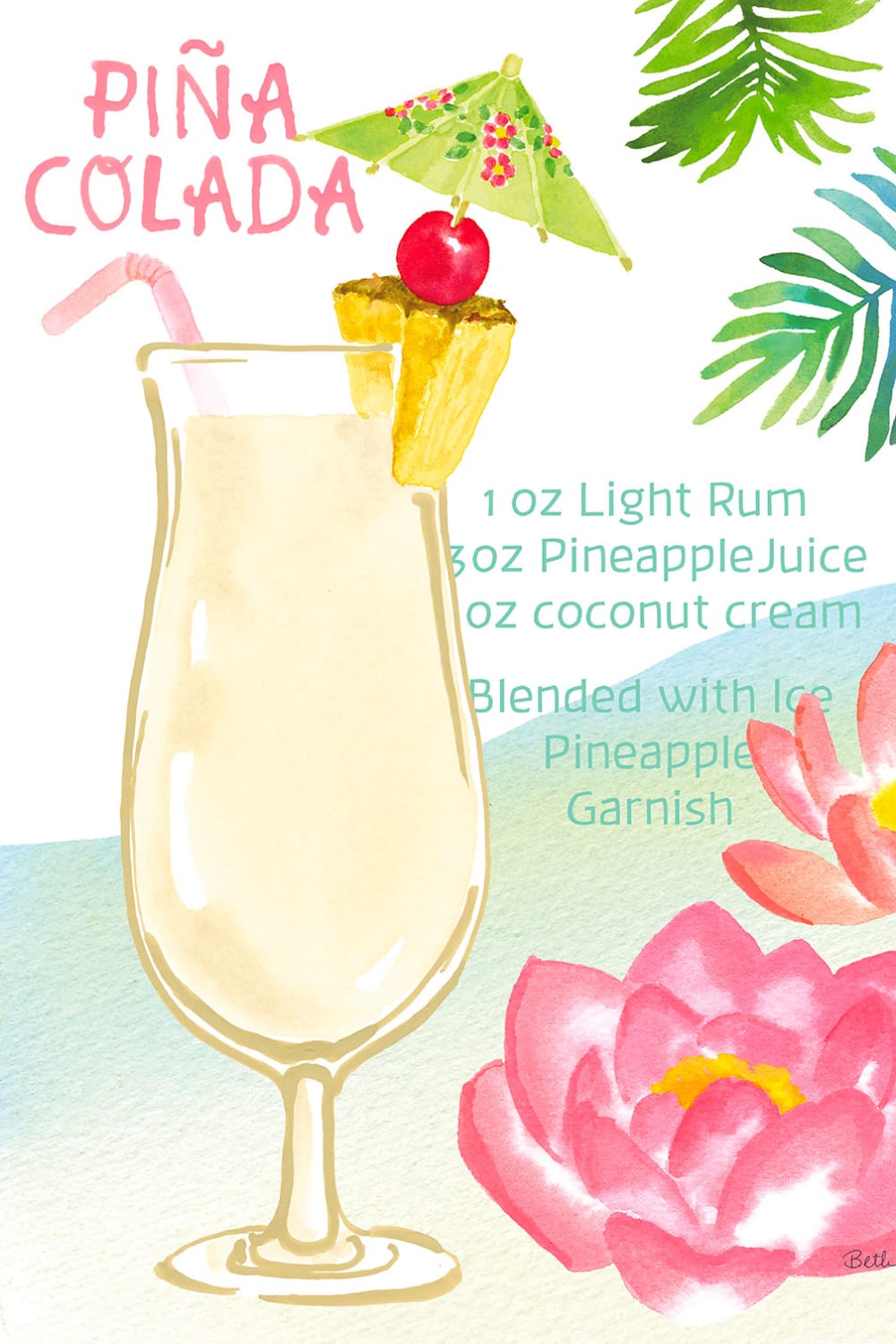 Pina colada stampa ad acquerello stampa su tela 30x45cm - Modello Classico chic - Multicolore - PES - Poliestere