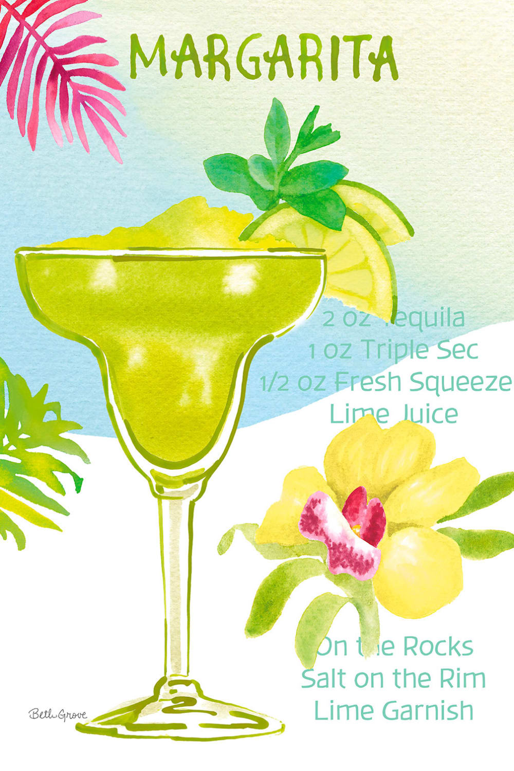 Tableau margarita en aquarelle imprimé sur toile 80x120 cm