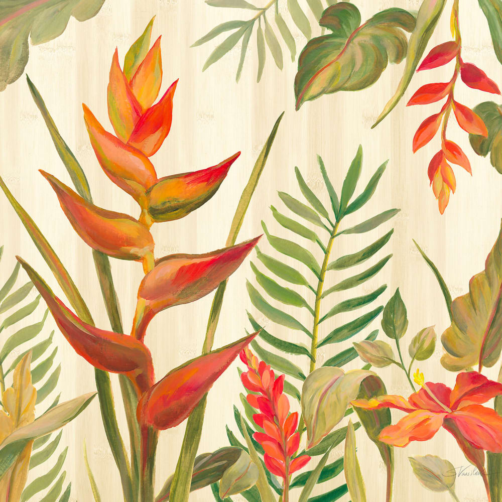 Stampa ad acquerello uccelli del paradiso stampa su tela 80x80cm - Modello Vintage - Multicolore - PES - Poliestere