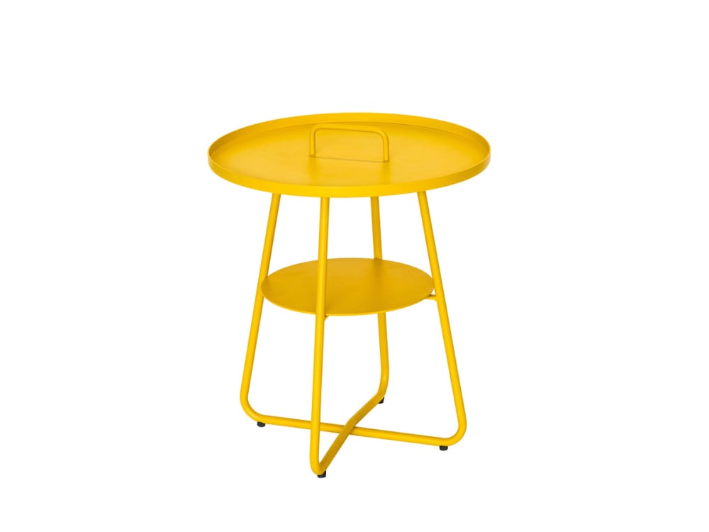 Table basse ronde effet indus aluminium jaune