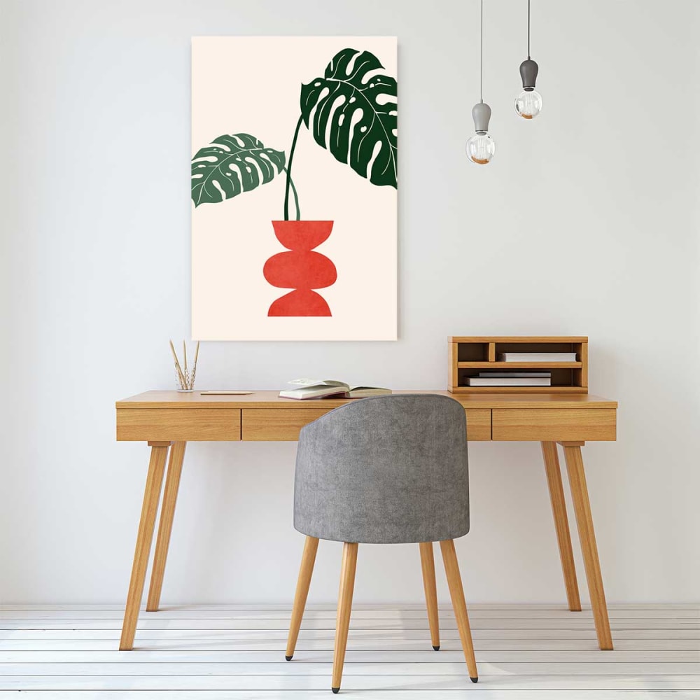 Tableau fleurs déco vase monstera imprimé sur toile 40x60 cm — vue 3