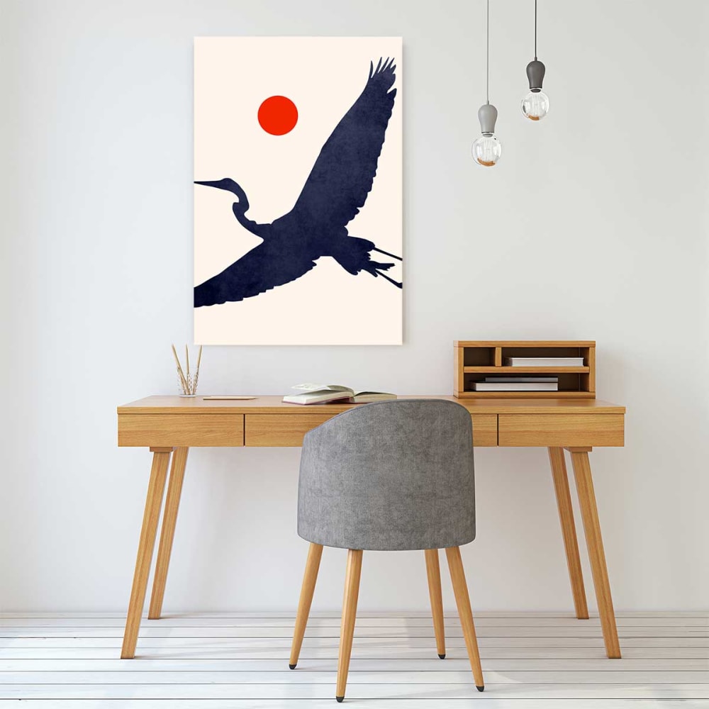 Stampa animale gru al sole nascente stampa su tela 30x45cm -