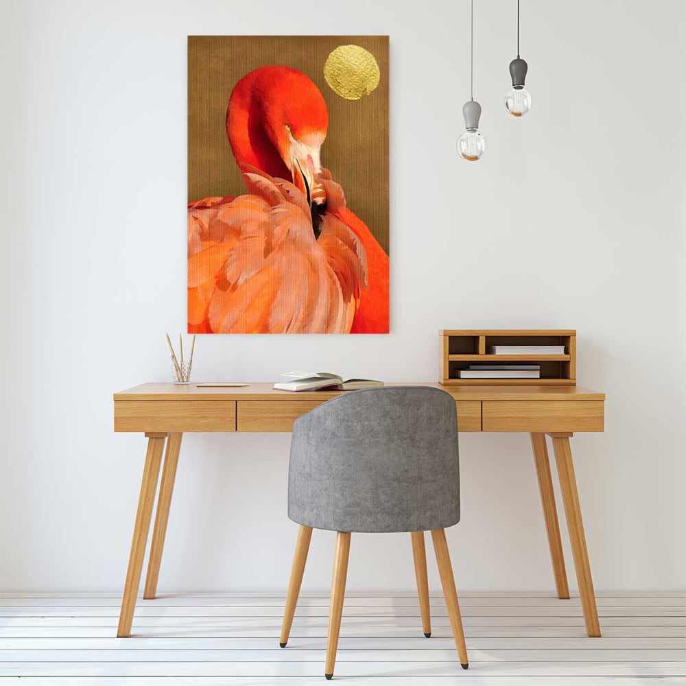 Stampa animale fenicotteri e sole dorato stampa su tela 60x90cm -