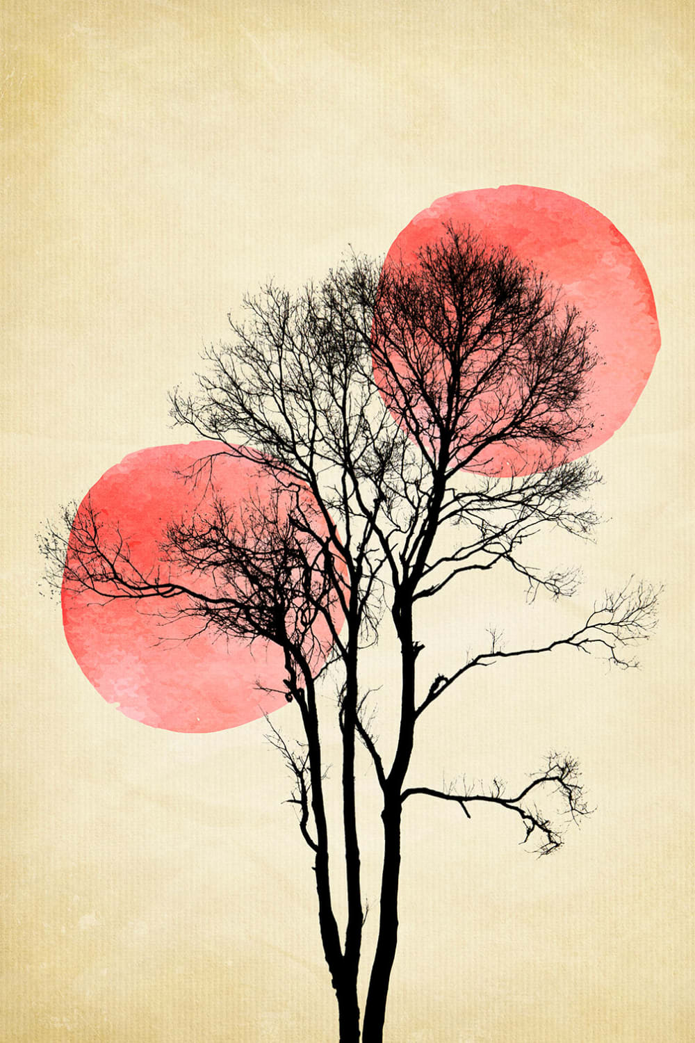 Tableau abstrait lune et soleil d'hiver imprimé sur toile 30x45 cm