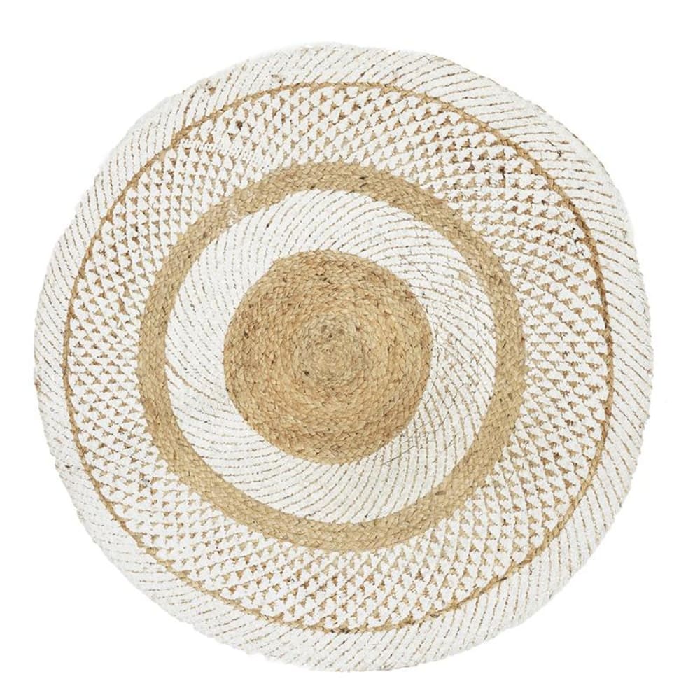 Tapis rond en jute avec imprimé d.90cm blanc