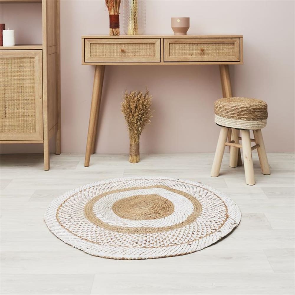 Tapis rond en jute avec imprimé d.90cm blanc — vue 3