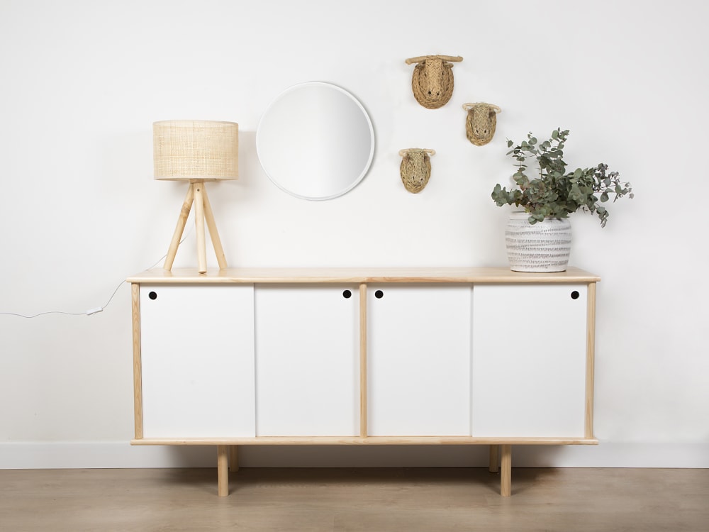 Espejo redondo marco metálico blanco 55cm - Maisons du Monde