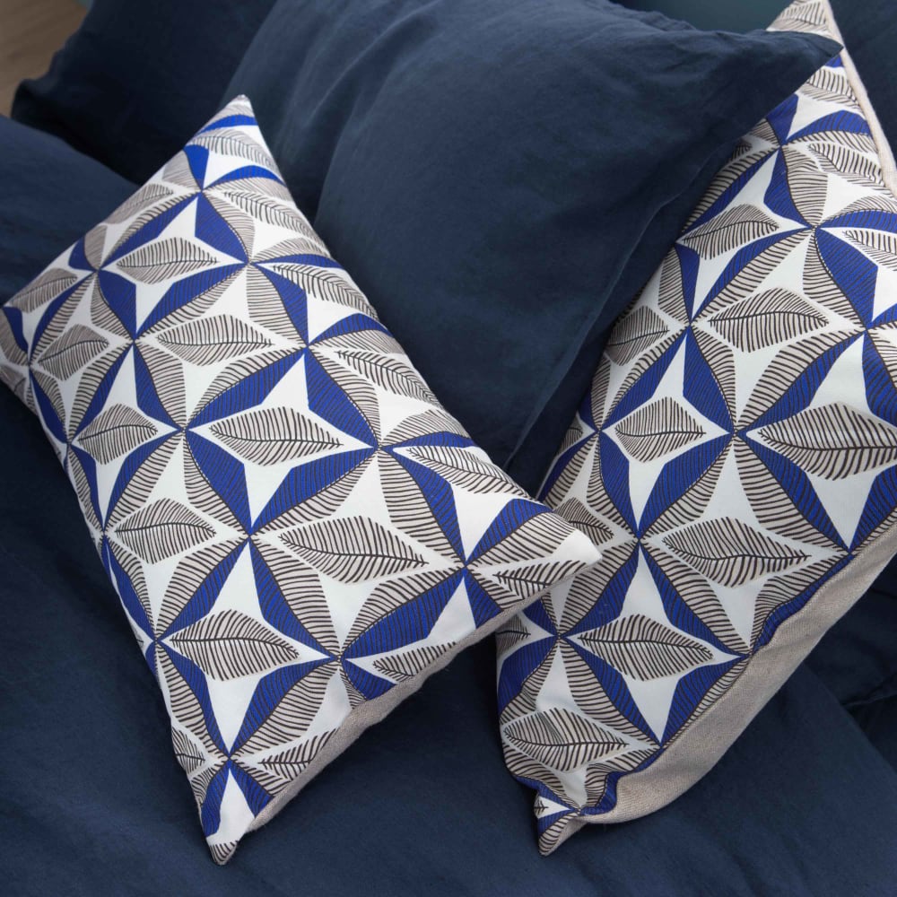Housse de coussin en lin et coton Bleu majorelle 33x57cm