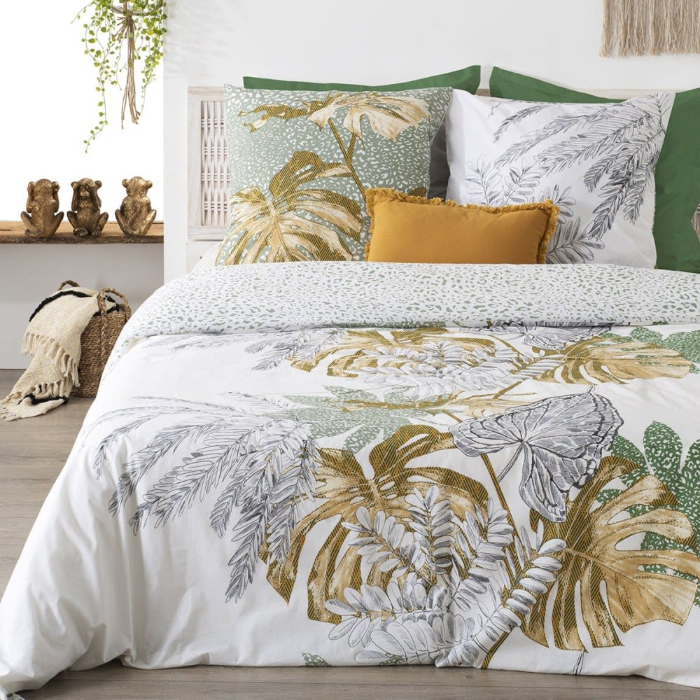 Decoratie Parure de couette 100% coton 57 fils imprimée 240x220cm 2 taies style contemporain Blanc