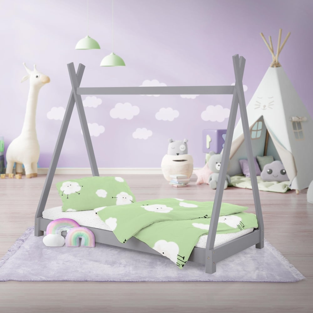Kinderbett Tipi 80x160 cm, Hellgrau, aus Kiefernholz - Maisons Du