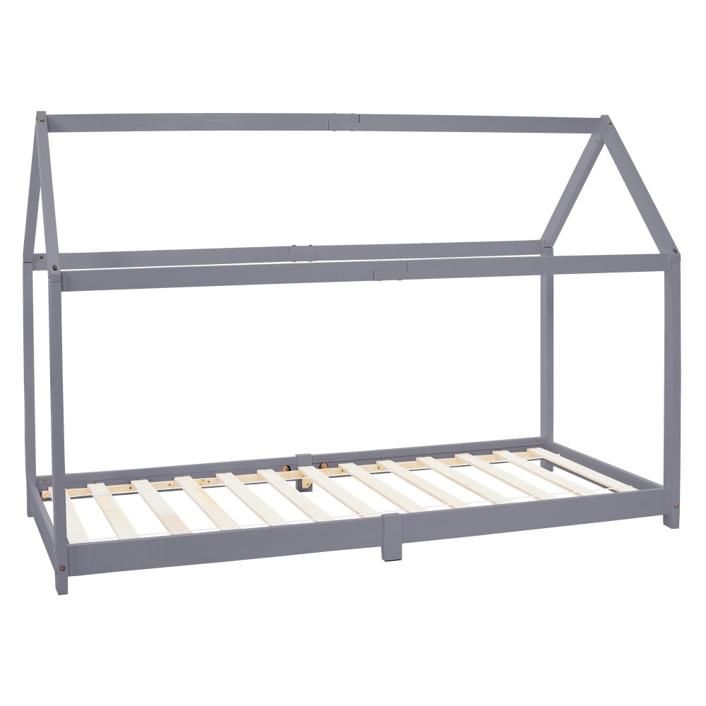 ML-Design Kinderbett mit Dach 90x200 cm, Hellgrau, aus Kiefernholz, + Lattenrost Baby -