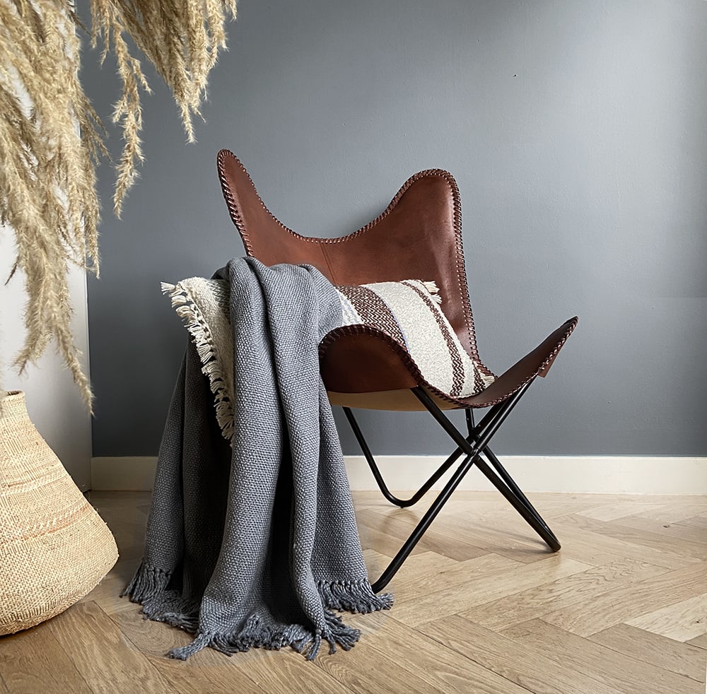 Plaid en coton gris agate 127x152