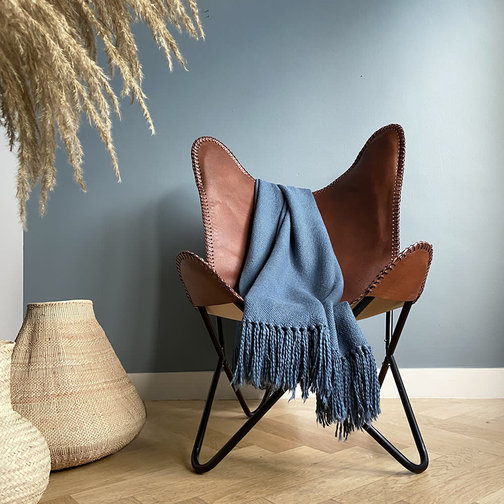 Plaid en coton bleu matin 127x152