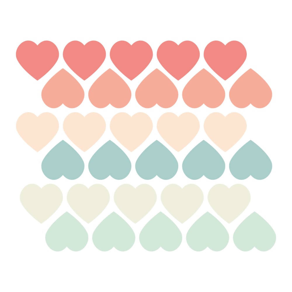 Decochic Stickers muraux en vinyle coeurs pêche et vert Multicolore Pva - Polyacétate De Vinyle - 21x30x0cm