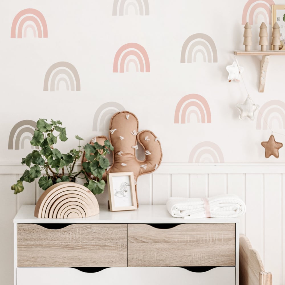 Selbstklebende Vinylaufkleber mit kleinen Regenbogenmotiven, rosa