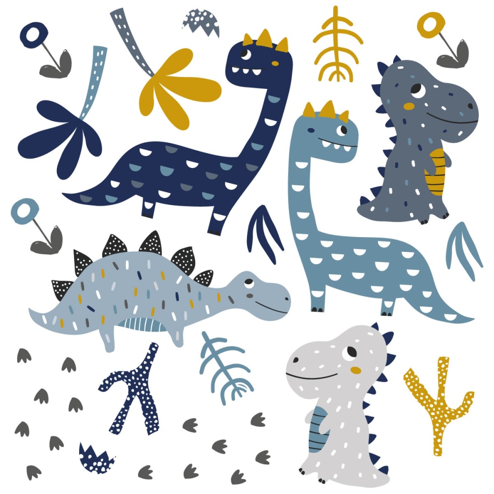 Decochic Stickers muraux en vinyle dinosaures bleu et moutarde Bleu Pva - Polyacétate De Vinyle - 21x30x0cm