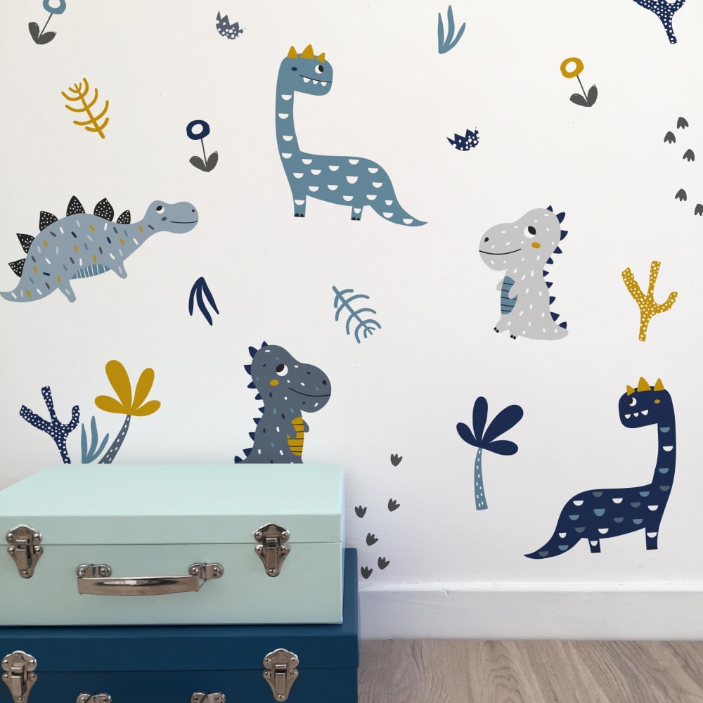 Selbstklebende Vinylaufkleber mit Dinosauriermotiven, blau -