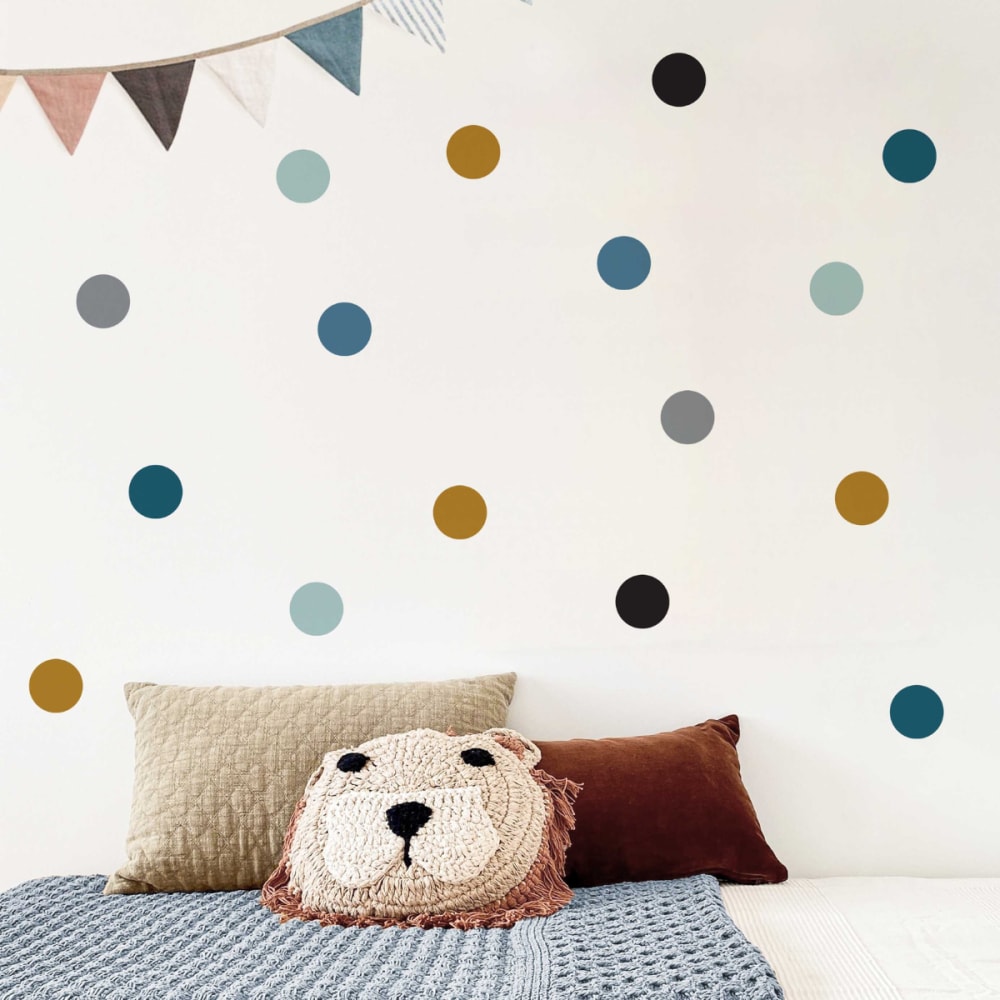 Stickers muraux en vinyle rondes bleu et moutarde - Maisons du Monde