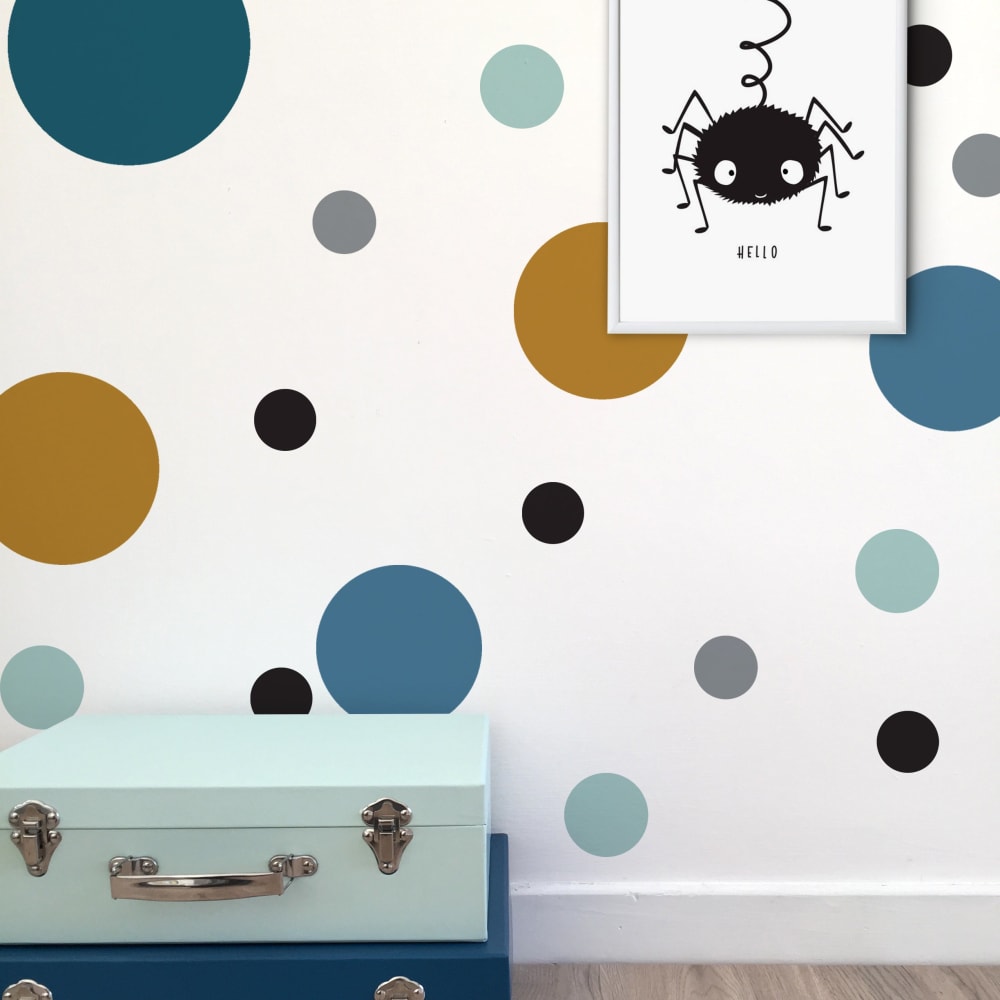 Stickers muraux en vinyle rondes mix bleu et moutarde - Maisons du Monde