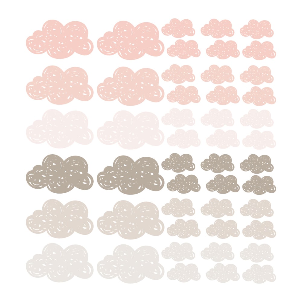 Decochic Stickers muraux en vinyle petits nuages rose et gris tourterelle Multicolore Pva - Polyacétate De Vinyle - 21x30x0cm