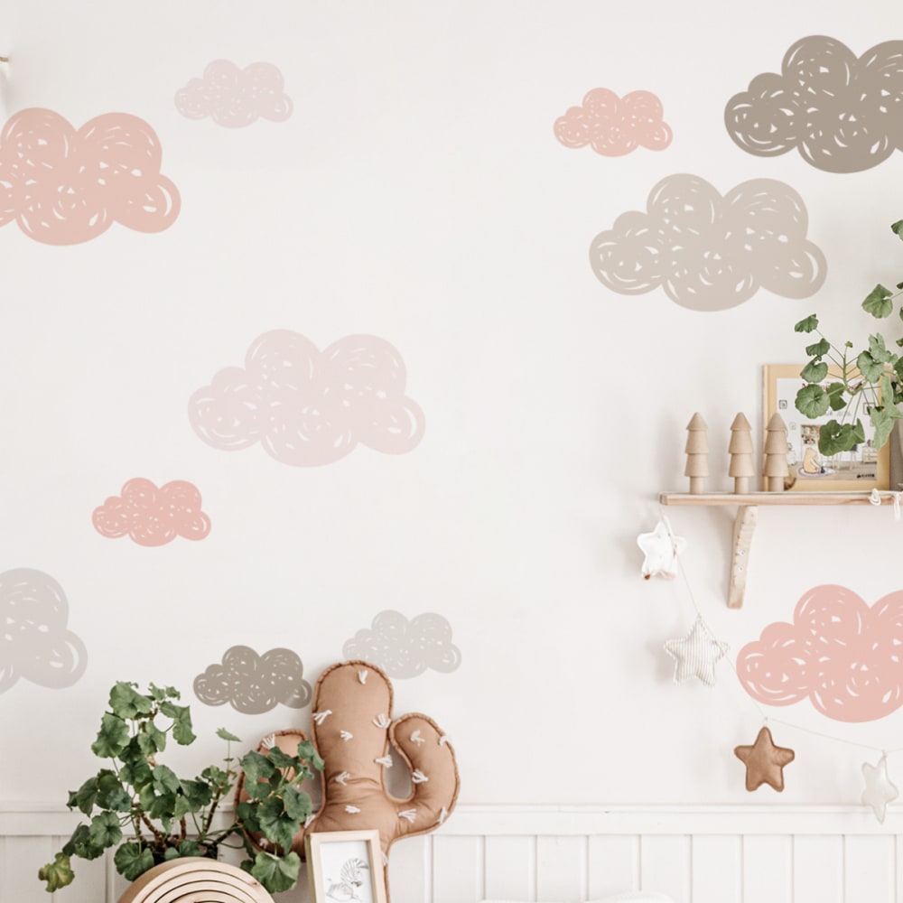 Stickers muraux en vinyle petits nuages rose et gris tourterelle - Maisons du Monde