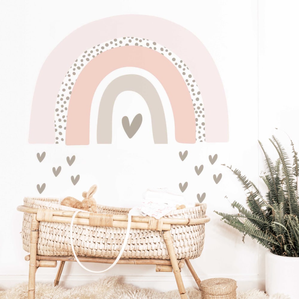 Sticker adesivo in vinile arcobaleno con cuoricini cipria e