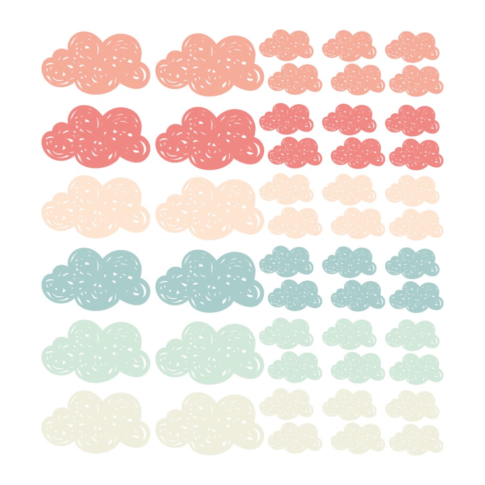 Decochic Stickers muraux en vinyle petits nuages pêche et vert Multicolore Pva - Polyacétate De Vinyle - 21x30x0cm