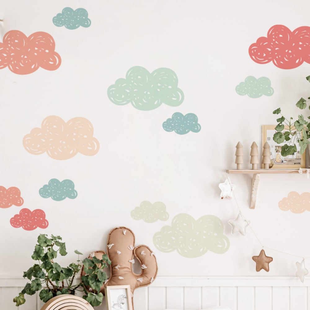 Stickers muraux en vinyle petits nuages pêche et vert - Maisons du Monde