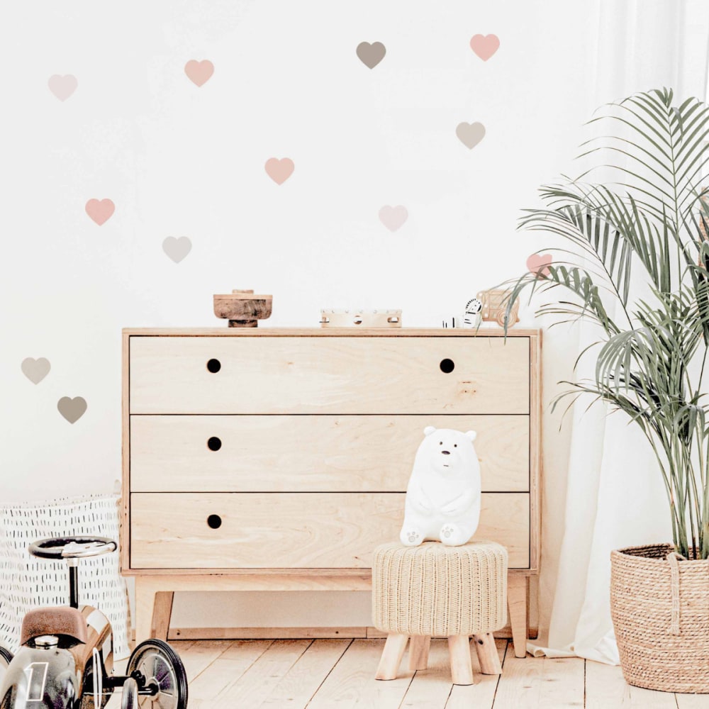 Stickers adesivi in vinile cuori cipria e tortora - Decochic