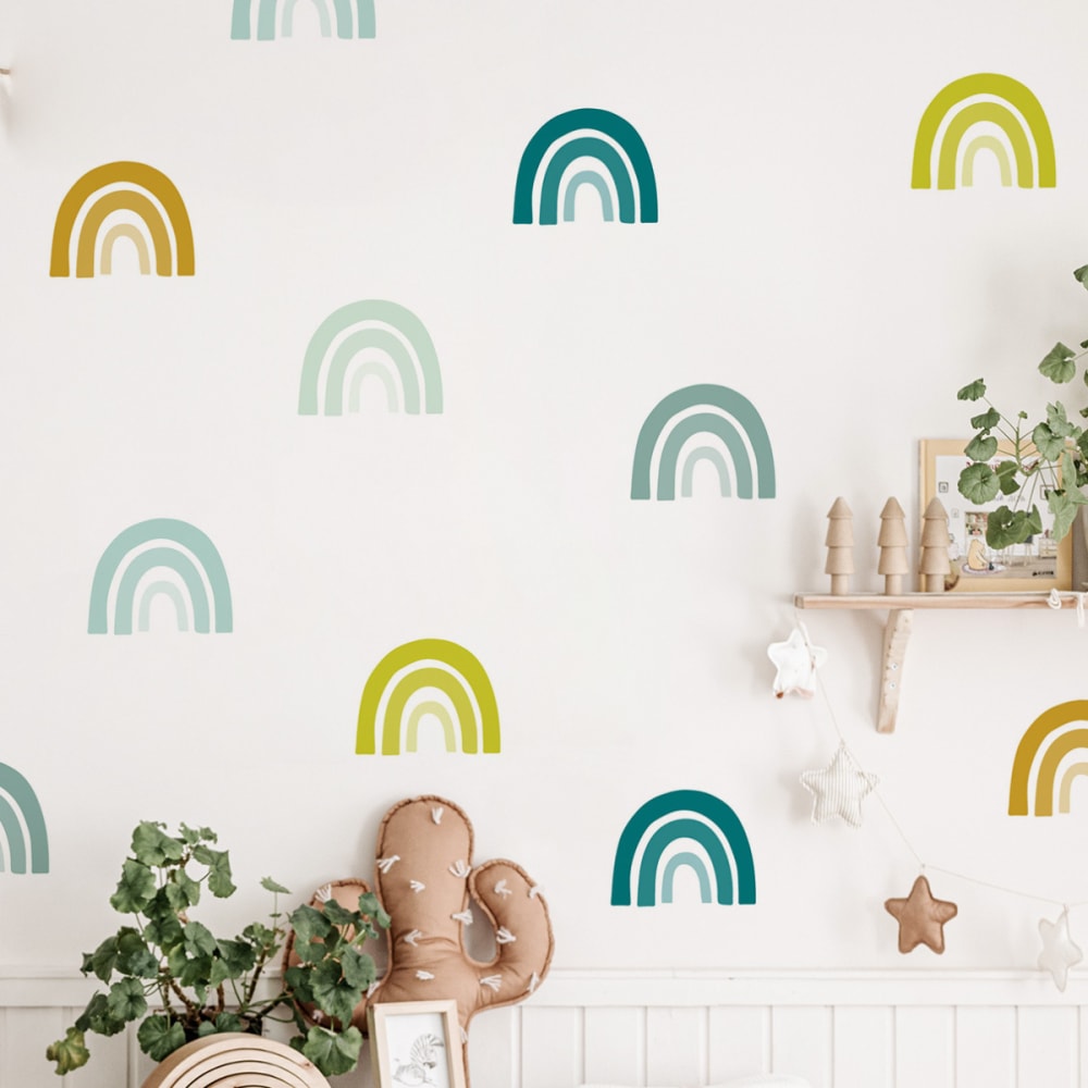Selbstklebende Vinylaufkleber mit kleinen Regenbogenmotiven,