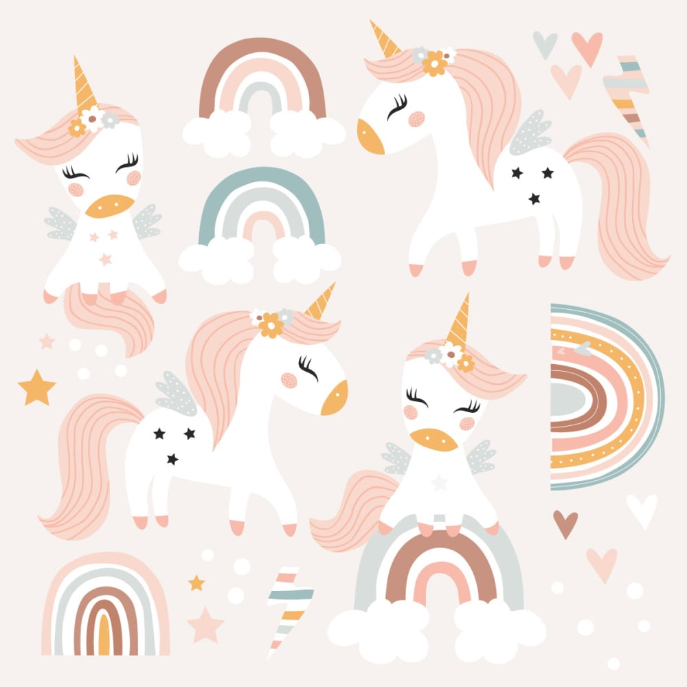 Vinilos decorativos adhesivos infantiles unicornios rosa