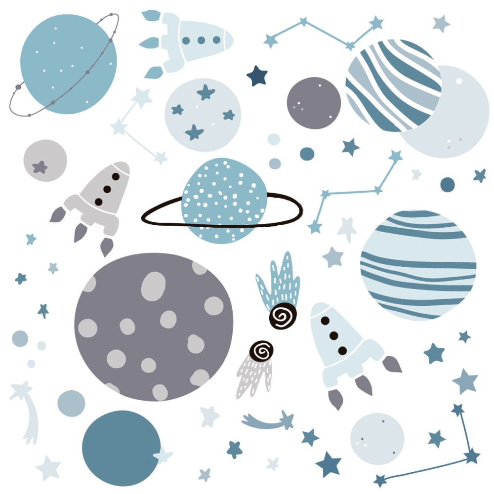 Vinilos decorativos adhesivos planetas azul y gris