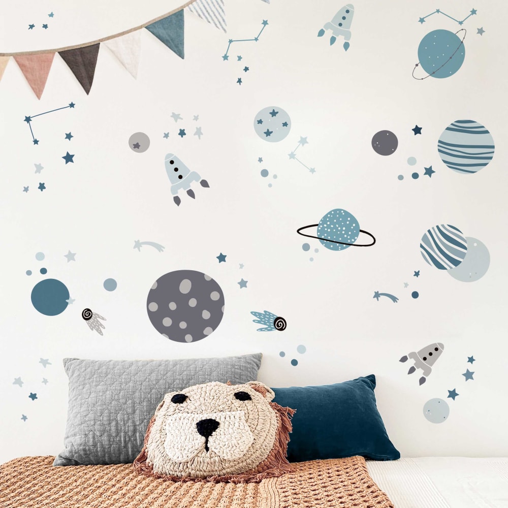 Selbstklebende Vinylaufkleber im Weltraum-Stil, blau und grau -