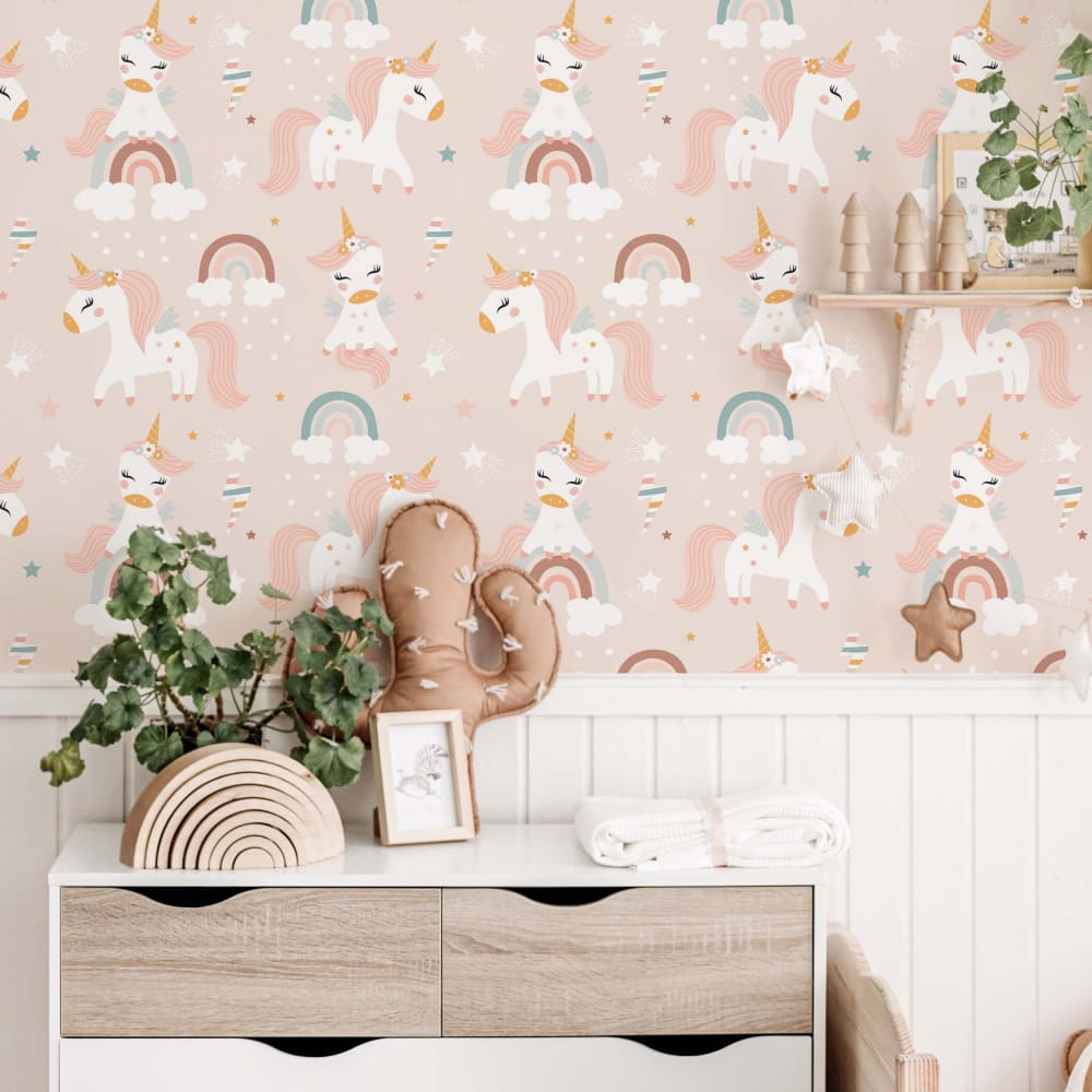 Papel pintado autoadhesivo unicornios rosa 50x300 cm