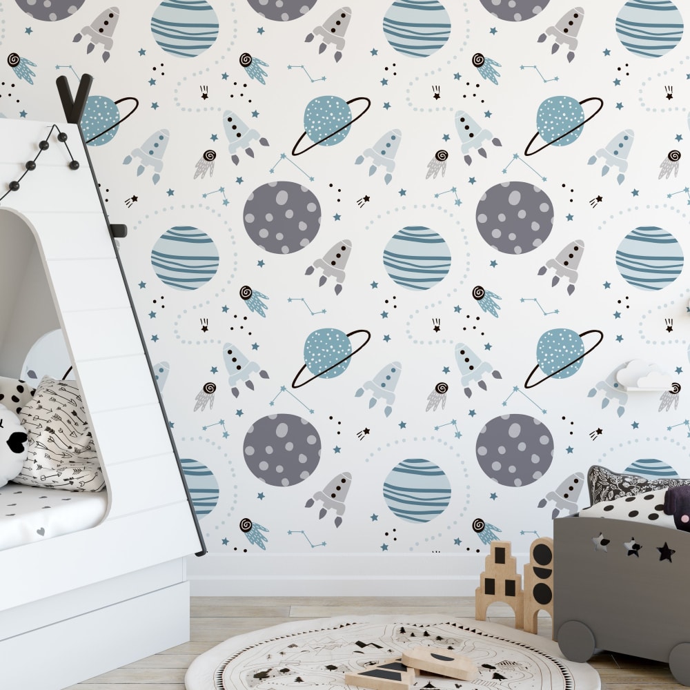 Decochic Papier peint vinyle adhésif espace bleu et gris 50x300 cm Multicolore Pva - Polyacétate De Vinyle - 50x300x0cm