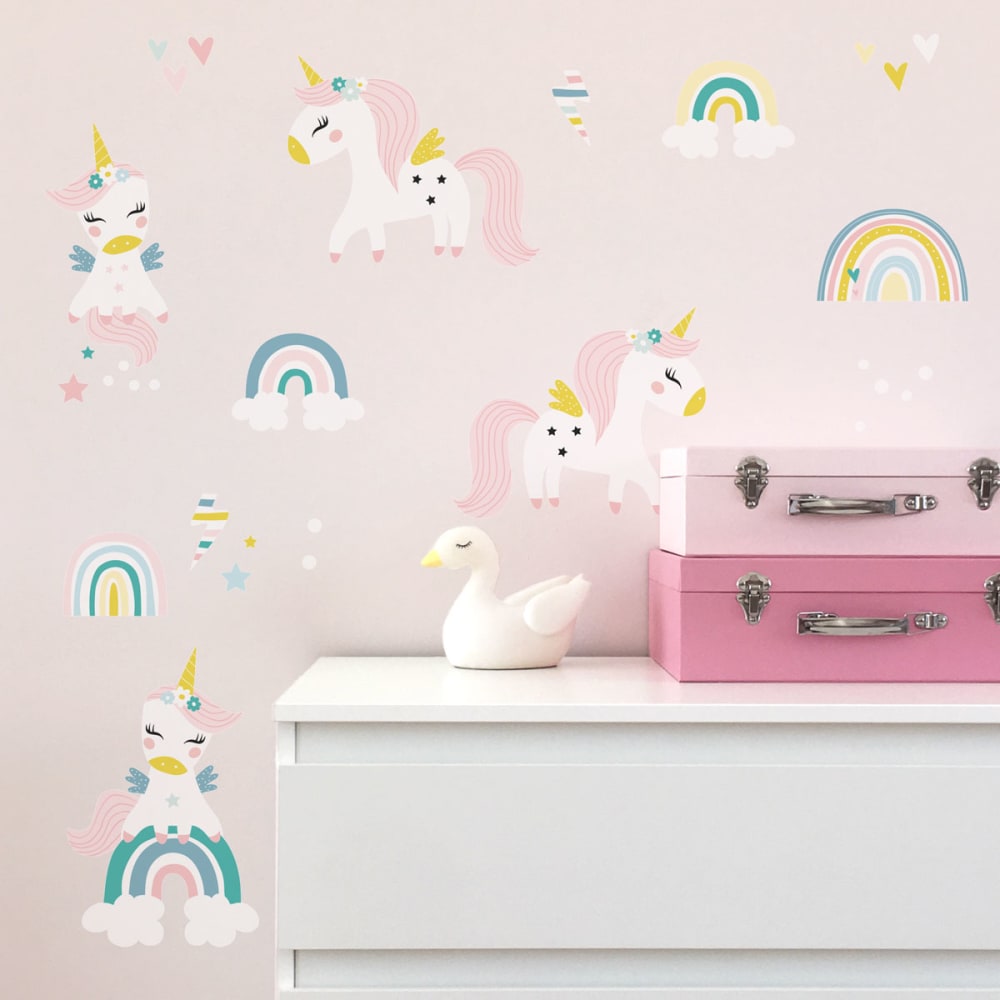 Stickers adesivi in vinile unicorni menta e giallo - Decochic