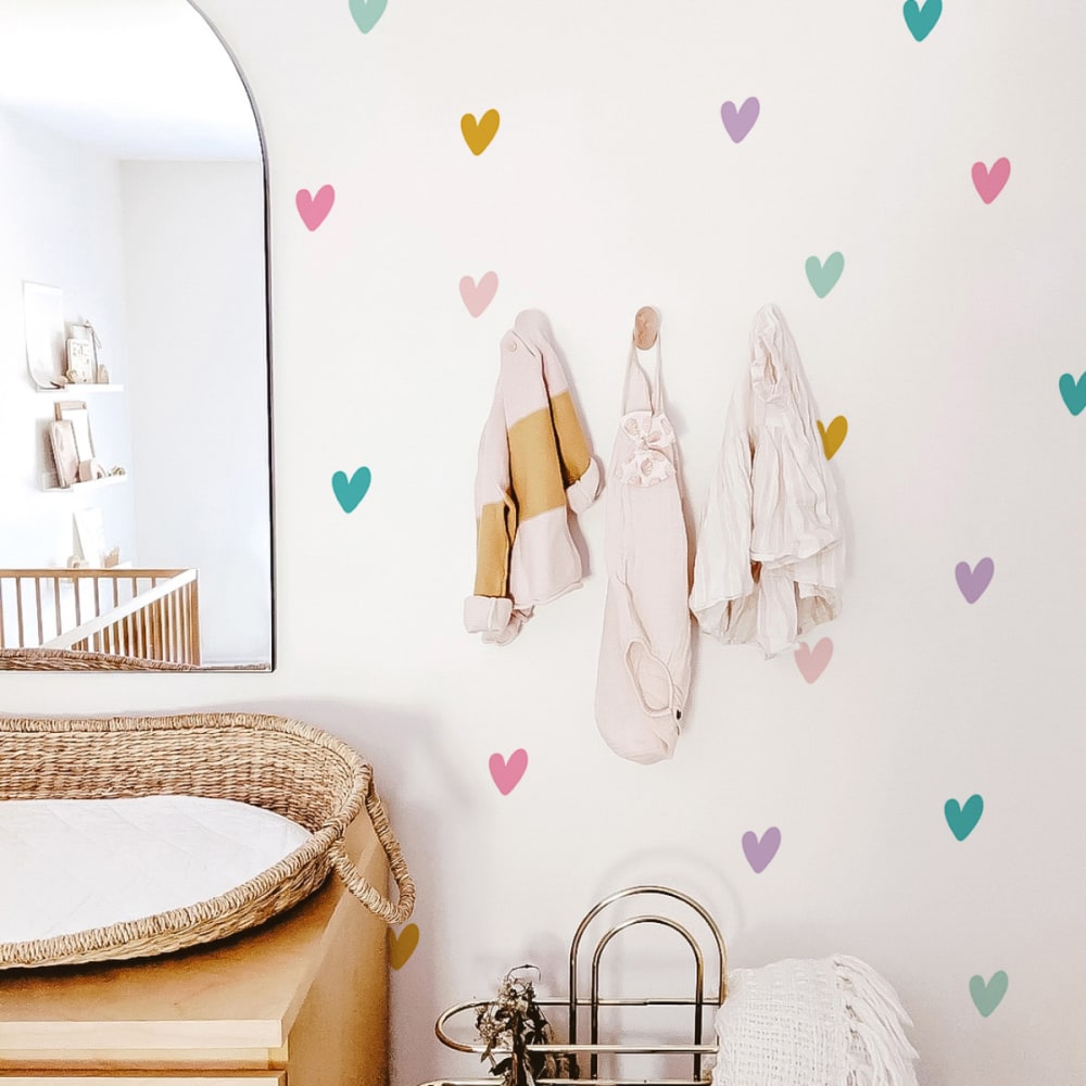 Selbstklebende Vinylaufkleber mit kleinen Herzen, rosa und lila -