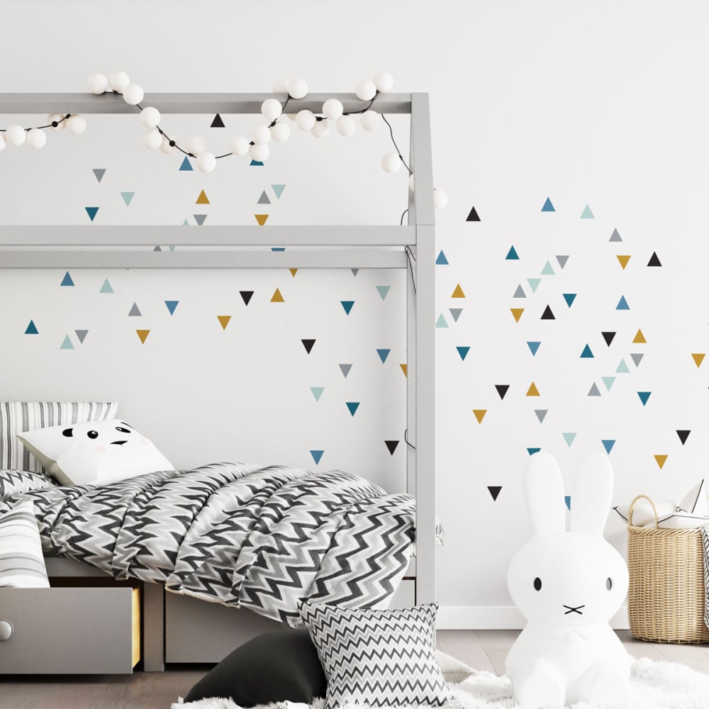 Vinilos decorativos adhesivos triangulos azul y mostaza - Maisons du Monde
