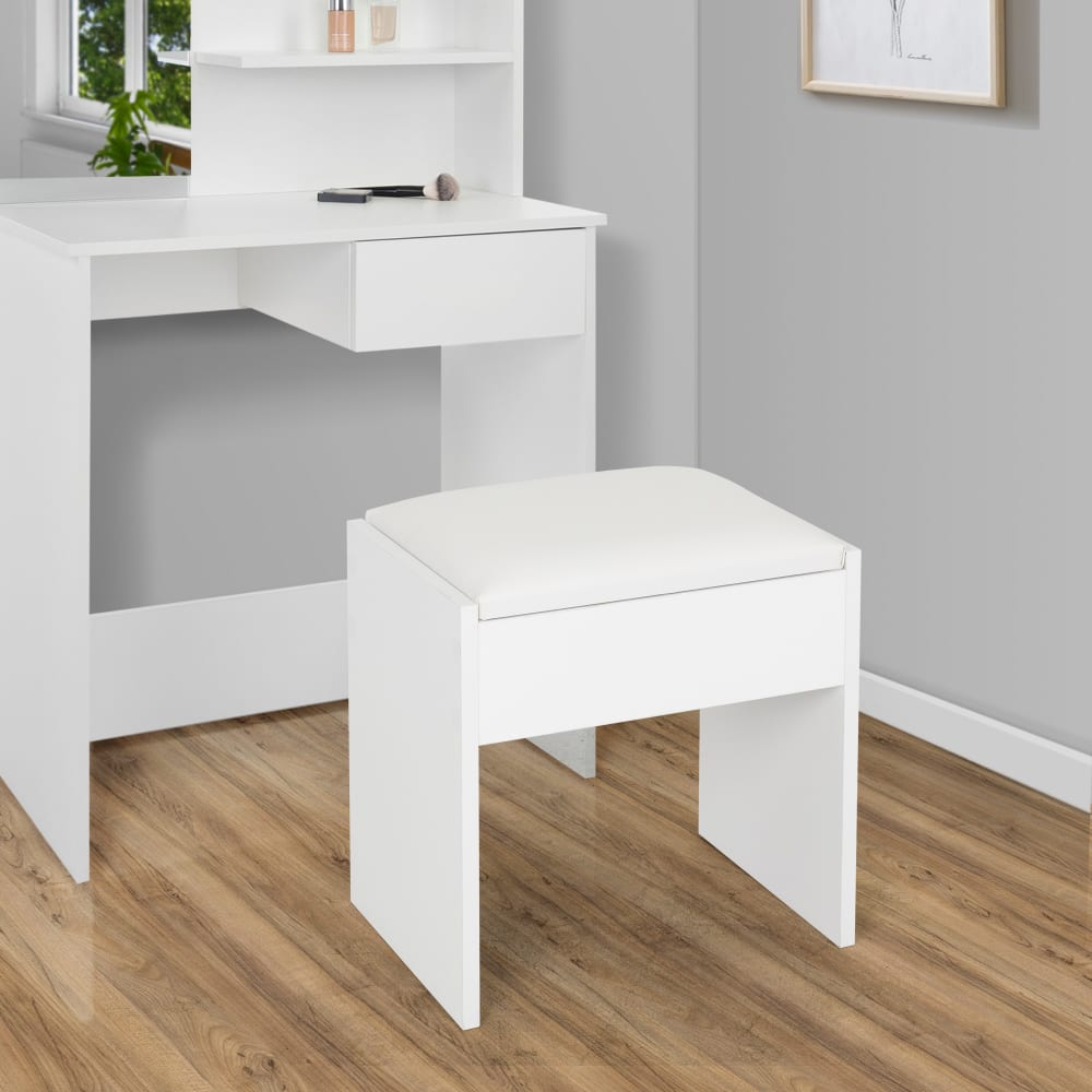 Sgabello da trucco in truciolato bianco 40 x 43 x 29,5cm - ECD