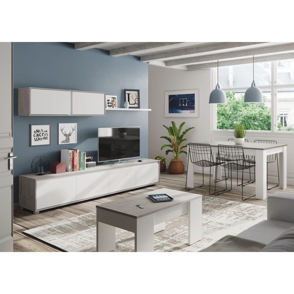 Mesa de comedor extensible cemento y blanco artik - Maisons du Monde