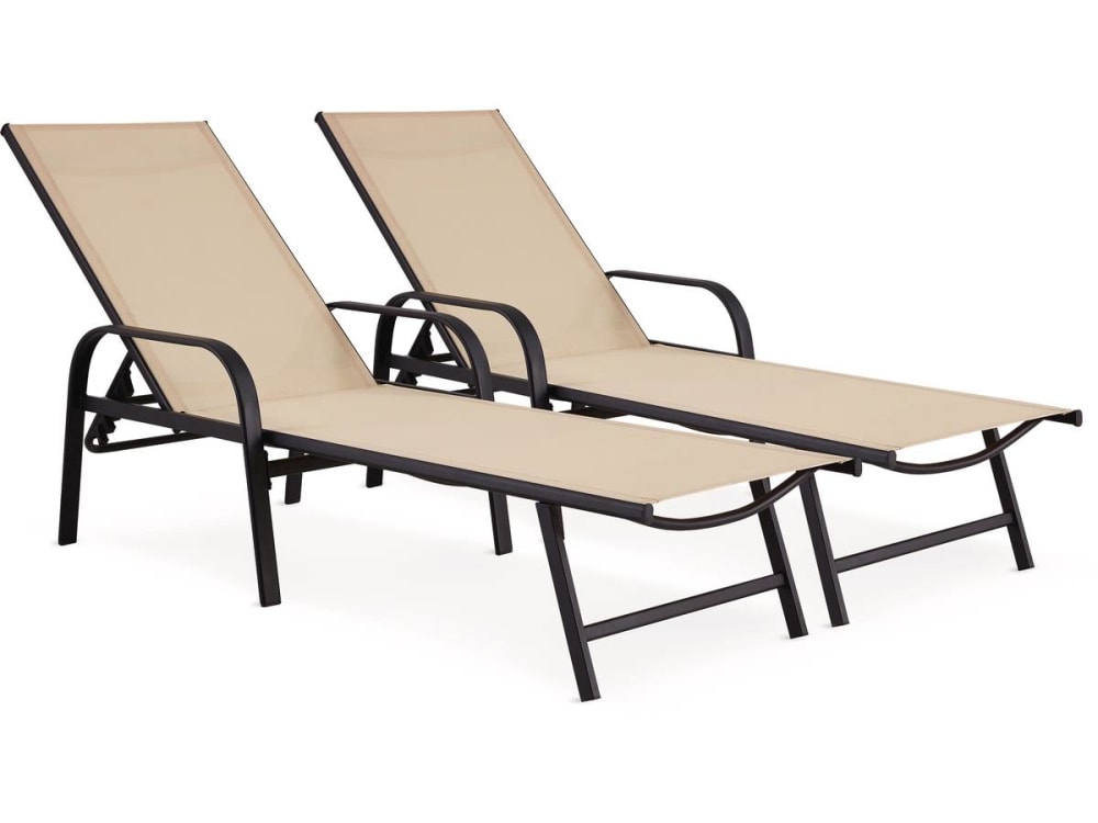 Lot de 2 bains de soleil métal beige 193 x 595 x 45 cm