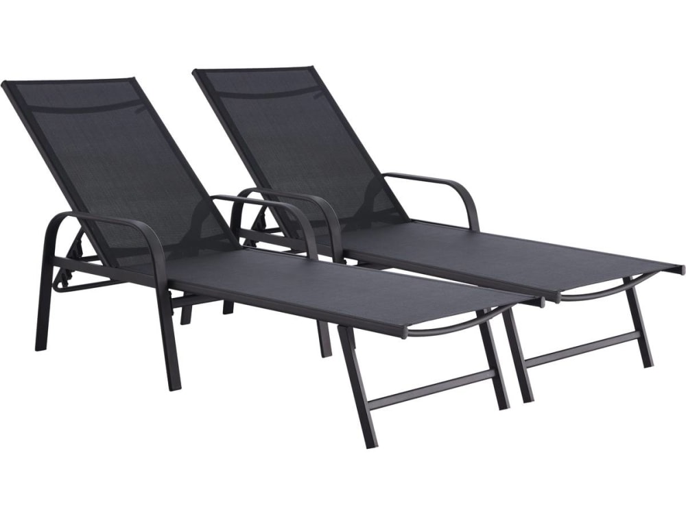 Lot de 2 bains de soleil métal noir 193 x 59 x 45 cm