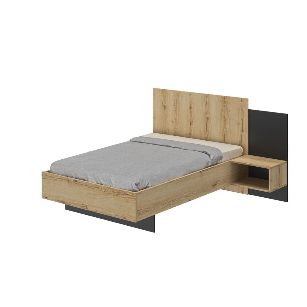 Lit chevet lambris 120x200 effet bois