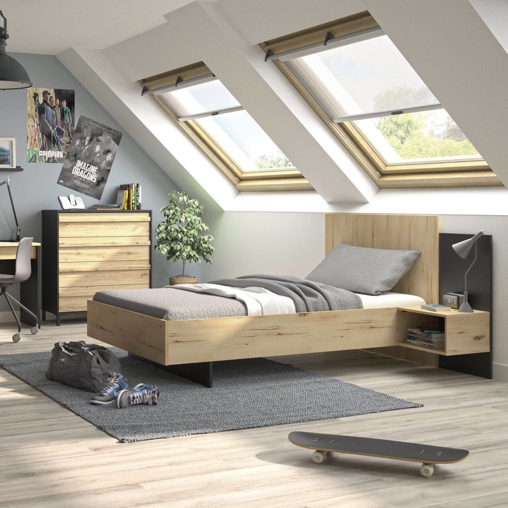 Lit chevet lambris 120x200 effet bois - Maisons du Monde