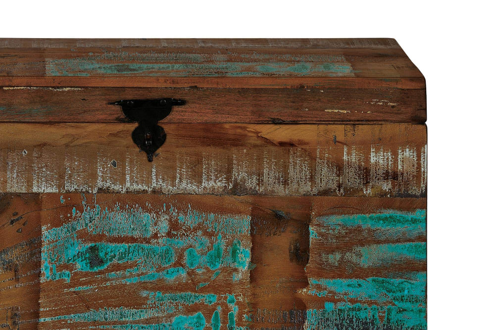 Baúl fabricado a mano en madera reciclada multicolor