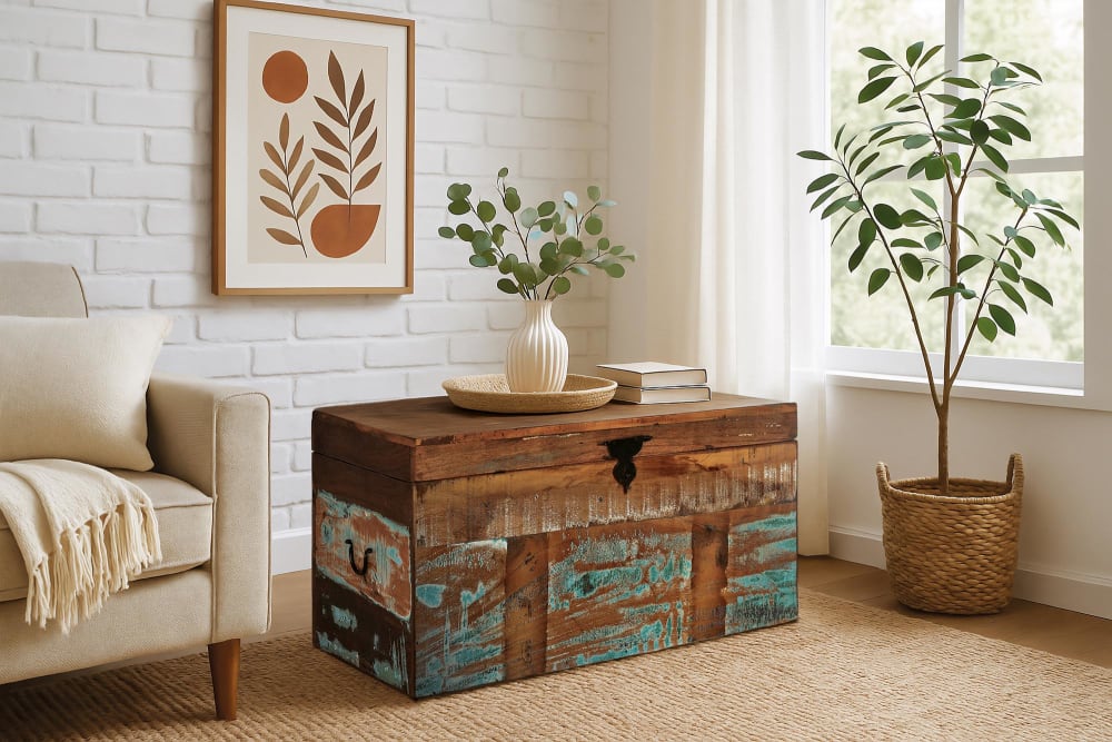 Baúl fabricado a mano en madera reciclada multicolor - Maisons du Monde