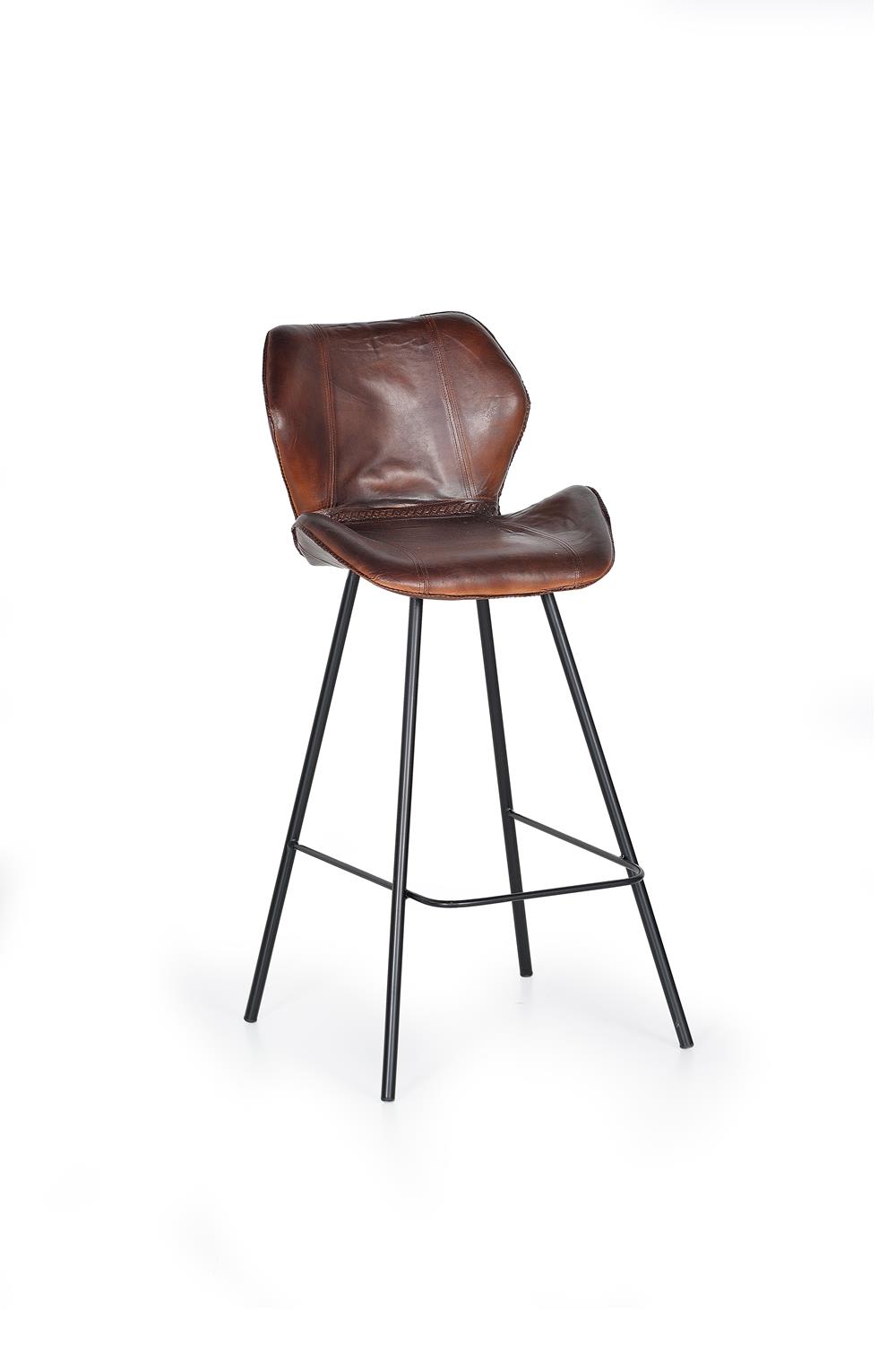 Sgabello in pelle naturale con gambe in metallo - GINER Y COLOMER