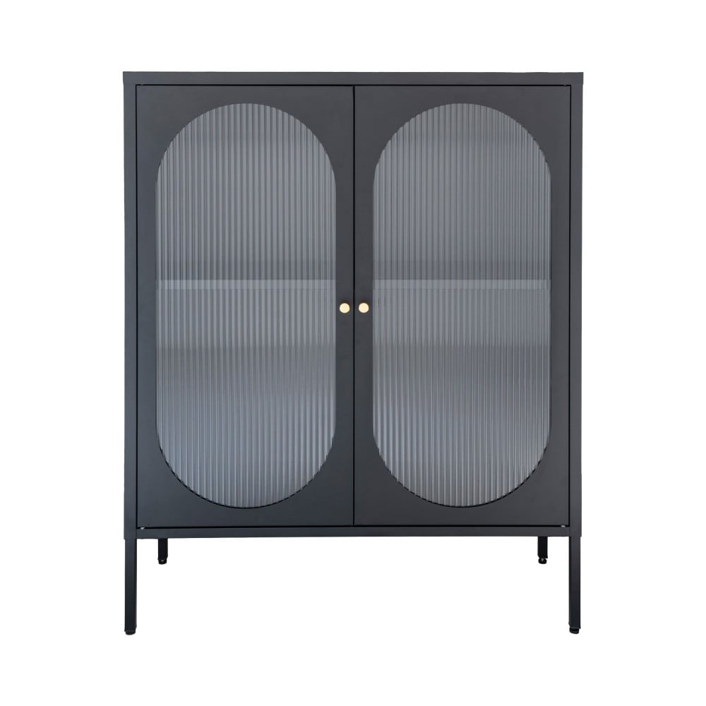 Buffet 2 portes en verre et métal L90cm - Noir