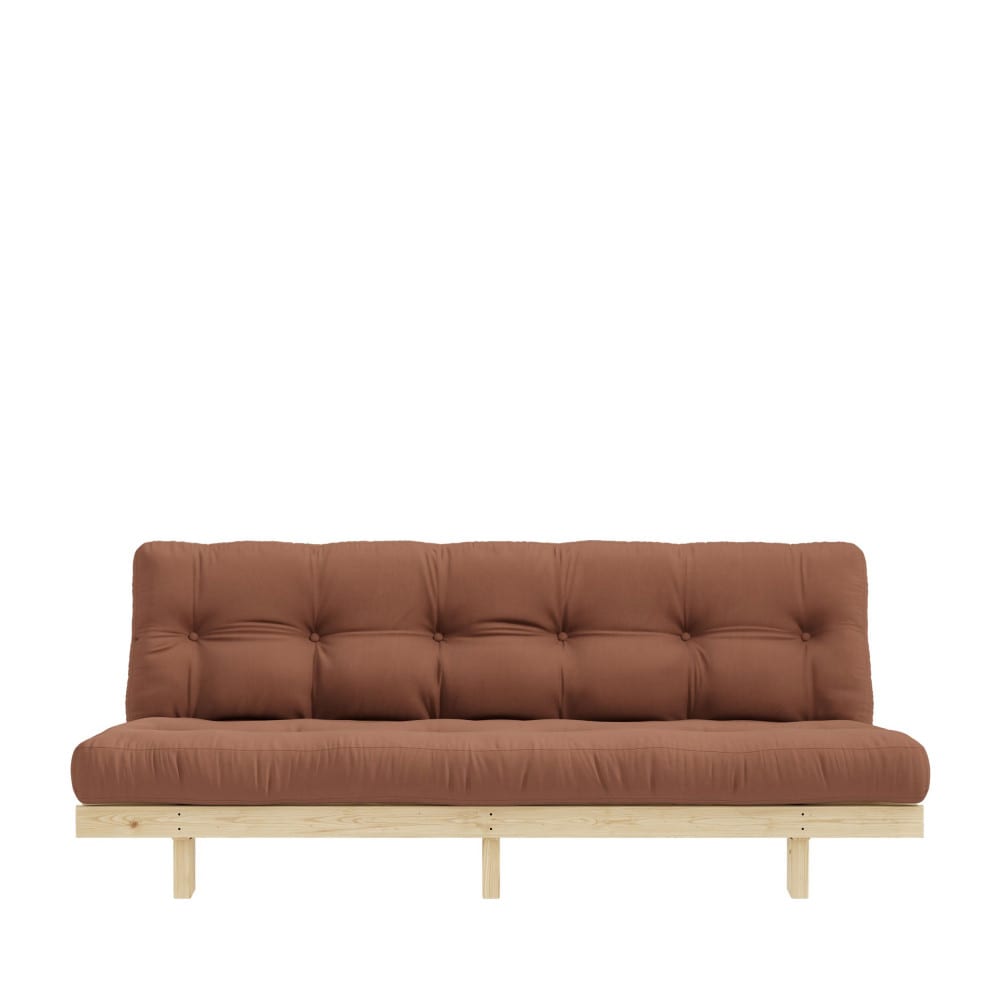 Canapé convertible en bois naturel et tissu - Marron argile